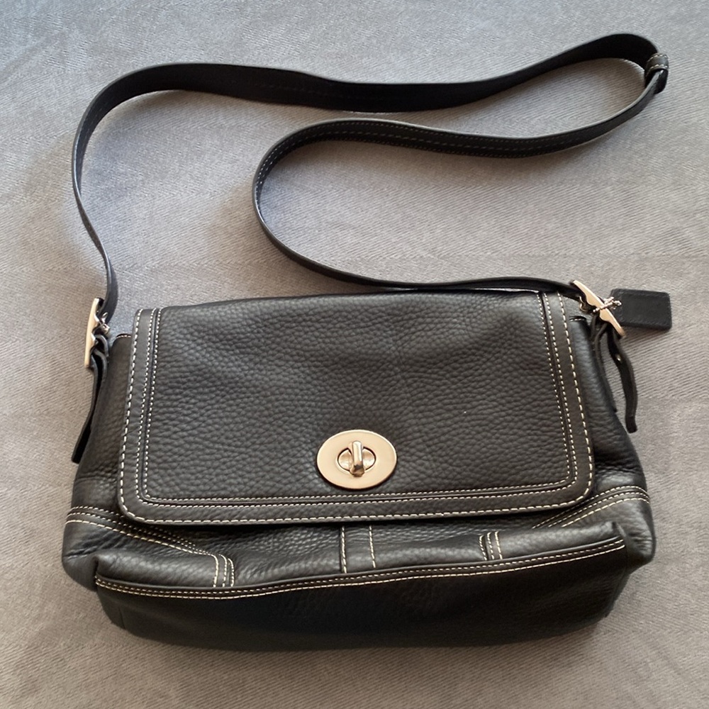 Coach Flap Bag Hamilton #13085 Black Soft Pebbled Leather